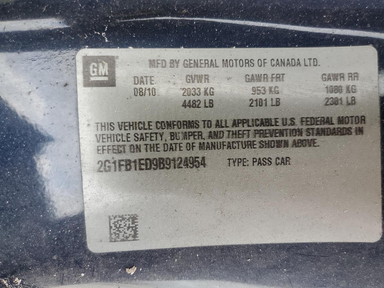 2011 Chevrolet Camaro Lt VIN: 2G1FB1ED9B9124954 Lot: 40261634