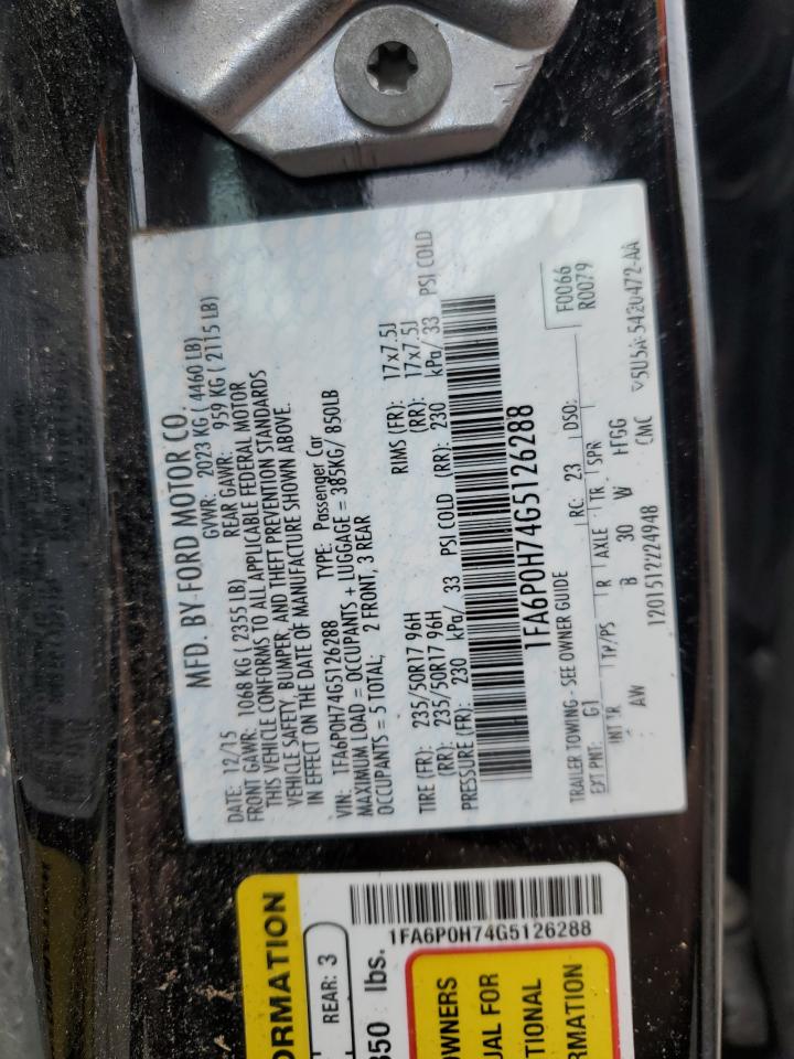 2016 Ford Fusion Se VIN: 1FA6P0H74G5126288 Lot: 40422704