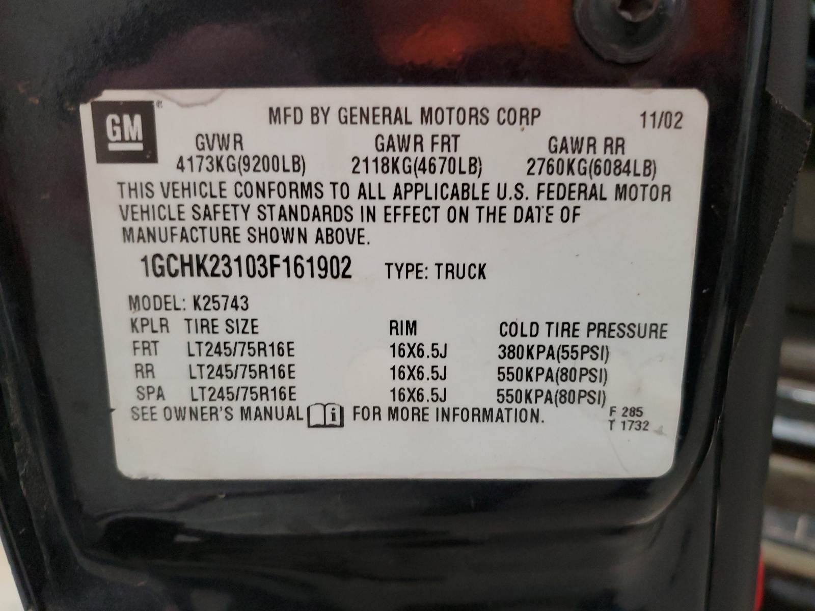 1GCHK23103F161902 2003 Chevrolet Silverado K2500 Heavy Duty