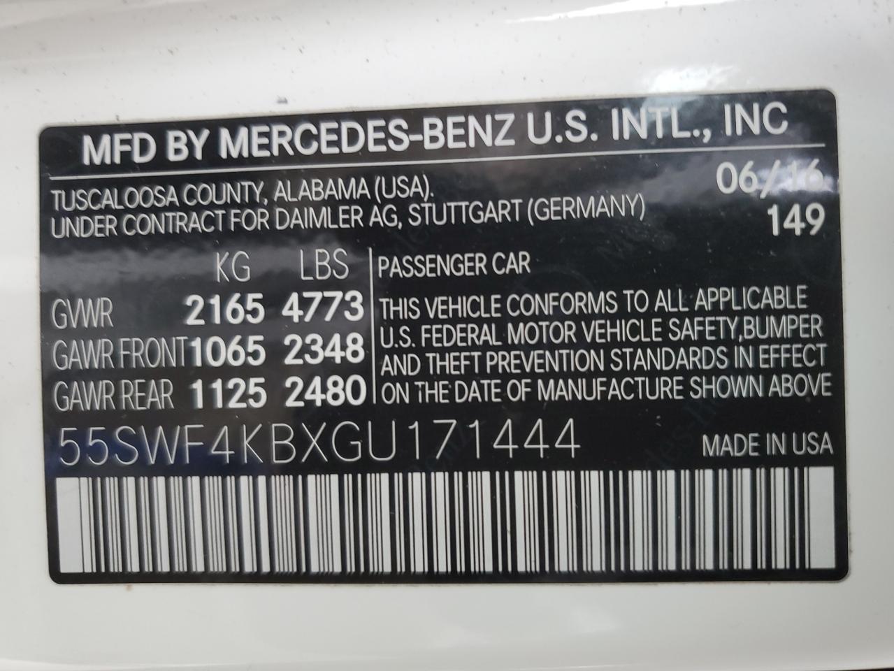 2015 Mercedes-Benz C 300 4Matic VIN: 55SWF4KBXGU171444 Lot: 56696065