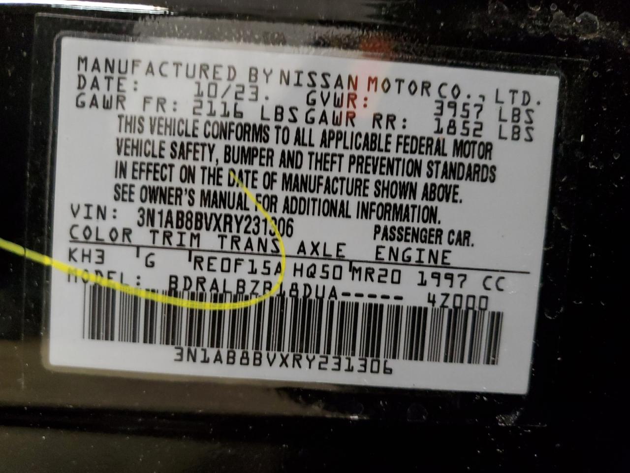 2024 Nissan Sentra S VIN: 3N1AB8BVXRY231306 Lot: 38494724