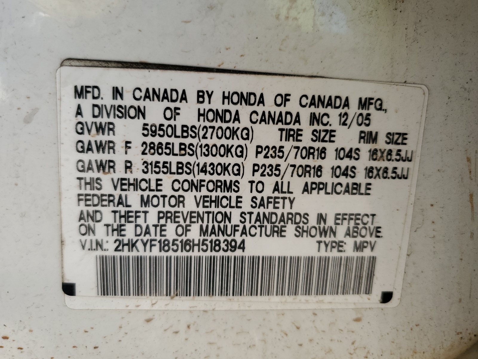 2HKYF18516H518394 2006 Honda Pilot Ex