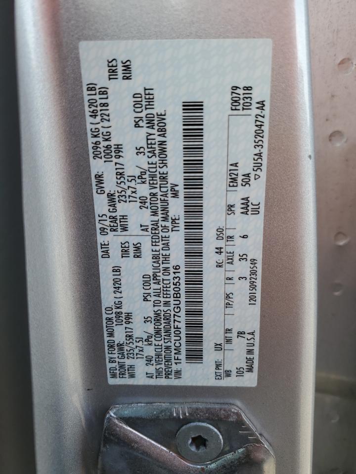 2016 Ford Escape S VIN: 1FMCU0F77GUB05316 Lot: 37032244