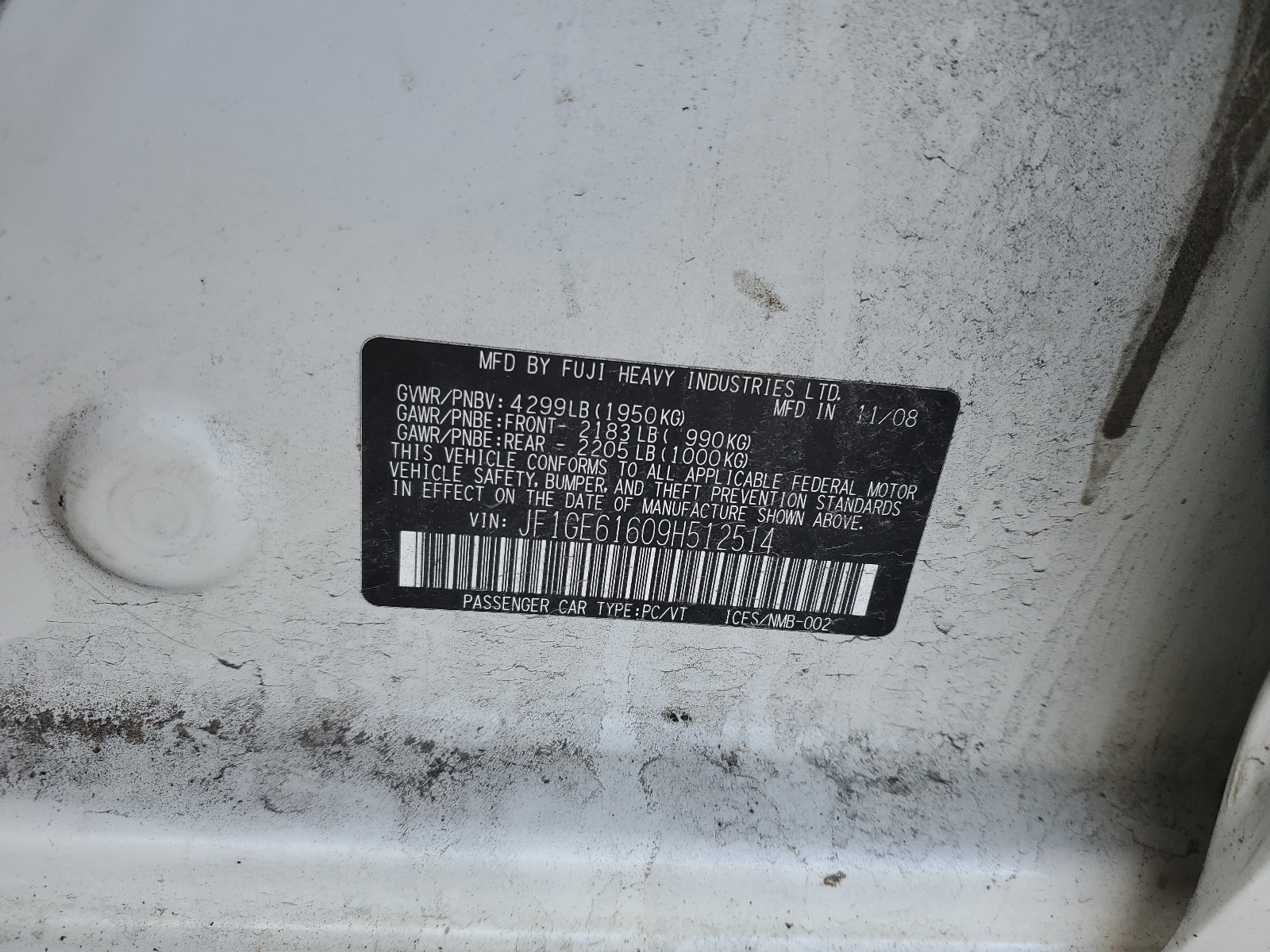 JF1GE61609H512514 2009 Subaru Impreza 2.5I