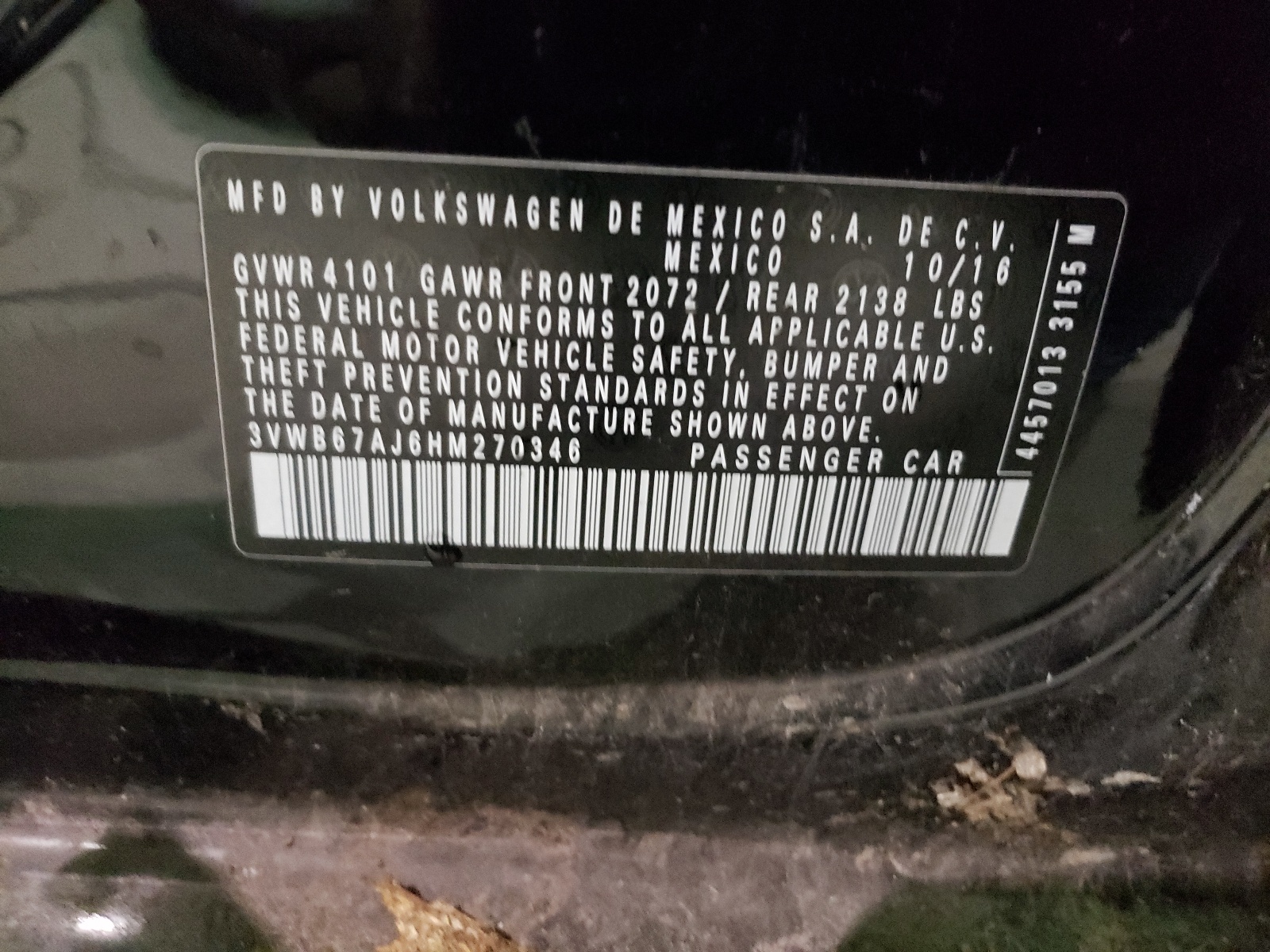 3VWB67AJ6HM270346 2017 Volkswagen Jetta Se