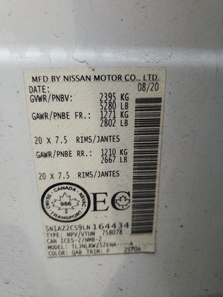 2020 Nissan Murano Sl VIN: 5N1AZ2CS9LN164434 Lot: 60138464