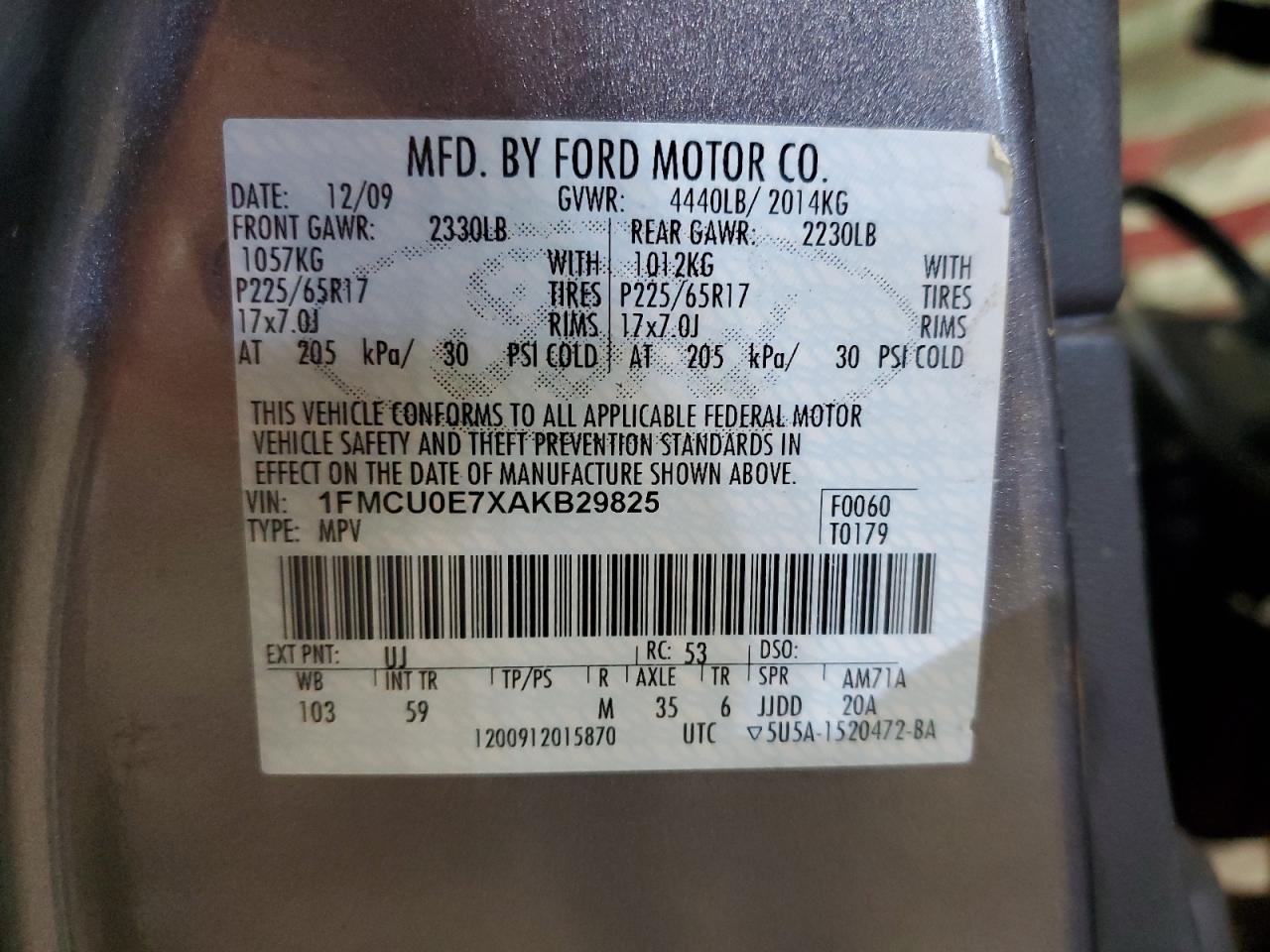 1FMCU0E7XAKB29825 2010 Ford Escape Limited