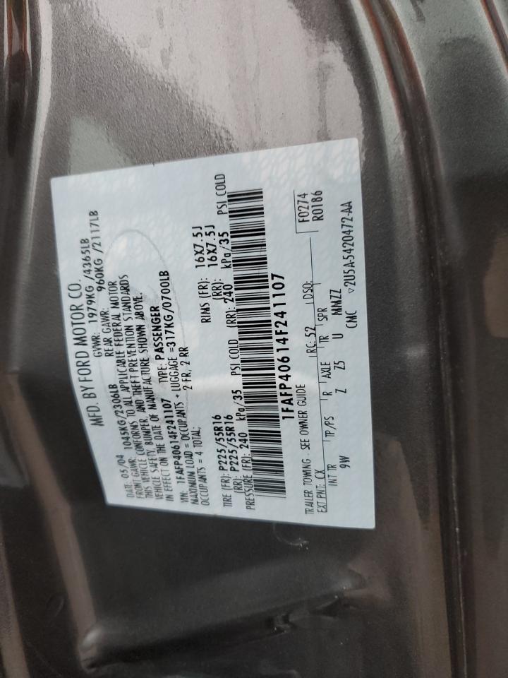 2004 Ford Mustang VIN: 1FAFP40614F241107 Lot: 68187675