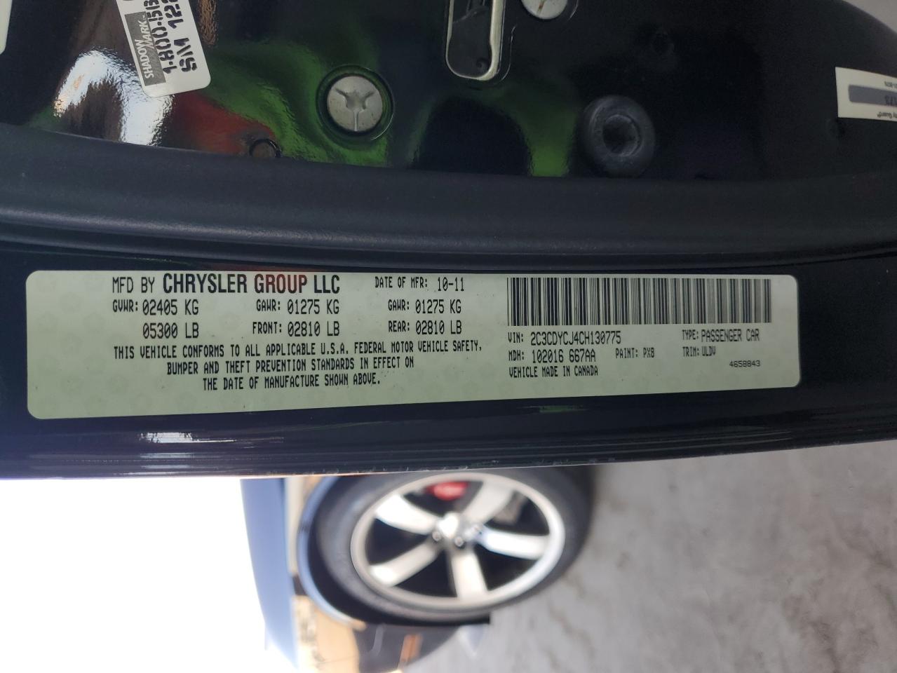 2012 Dodge Challenger Srt-8 VIN: 2C3CDYCJ4CH130775 Lot: 37343954