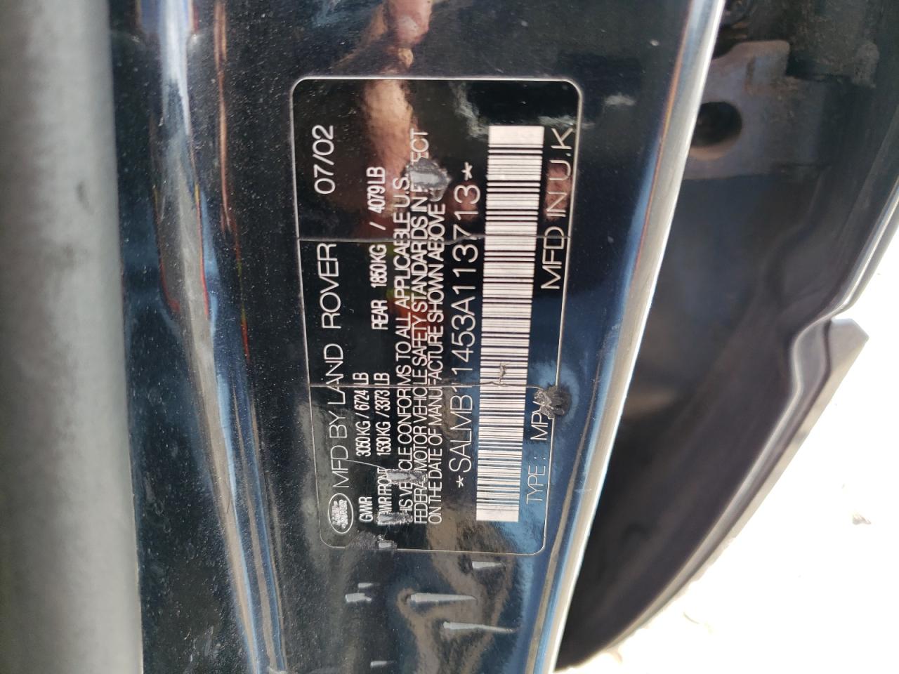 2003 Land Rover Range Rover Hse VIN: SALMB11453A113713 Lot: 40153554