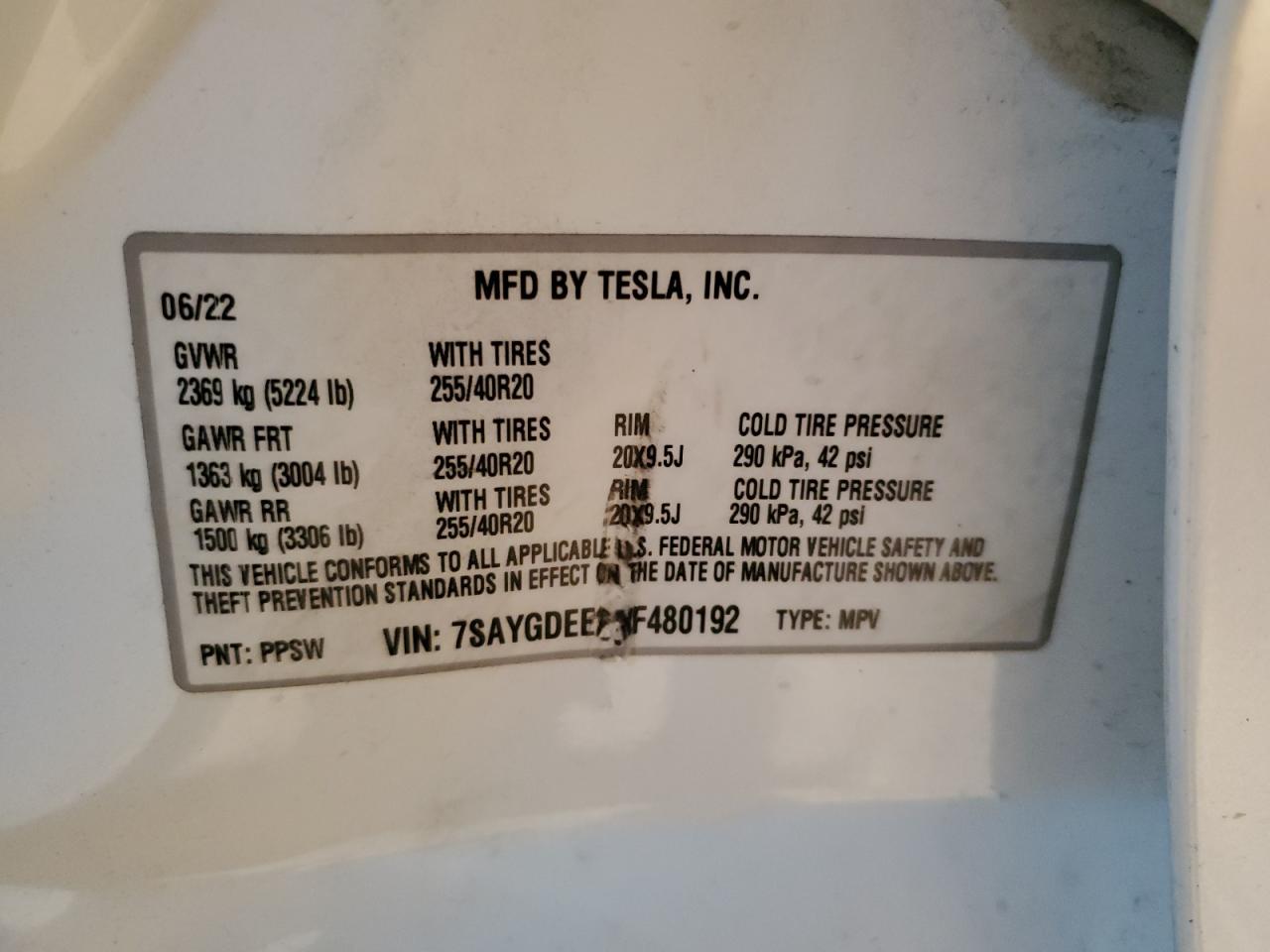 7SAYGDEE2NF480192 2022 Tesla Model Y