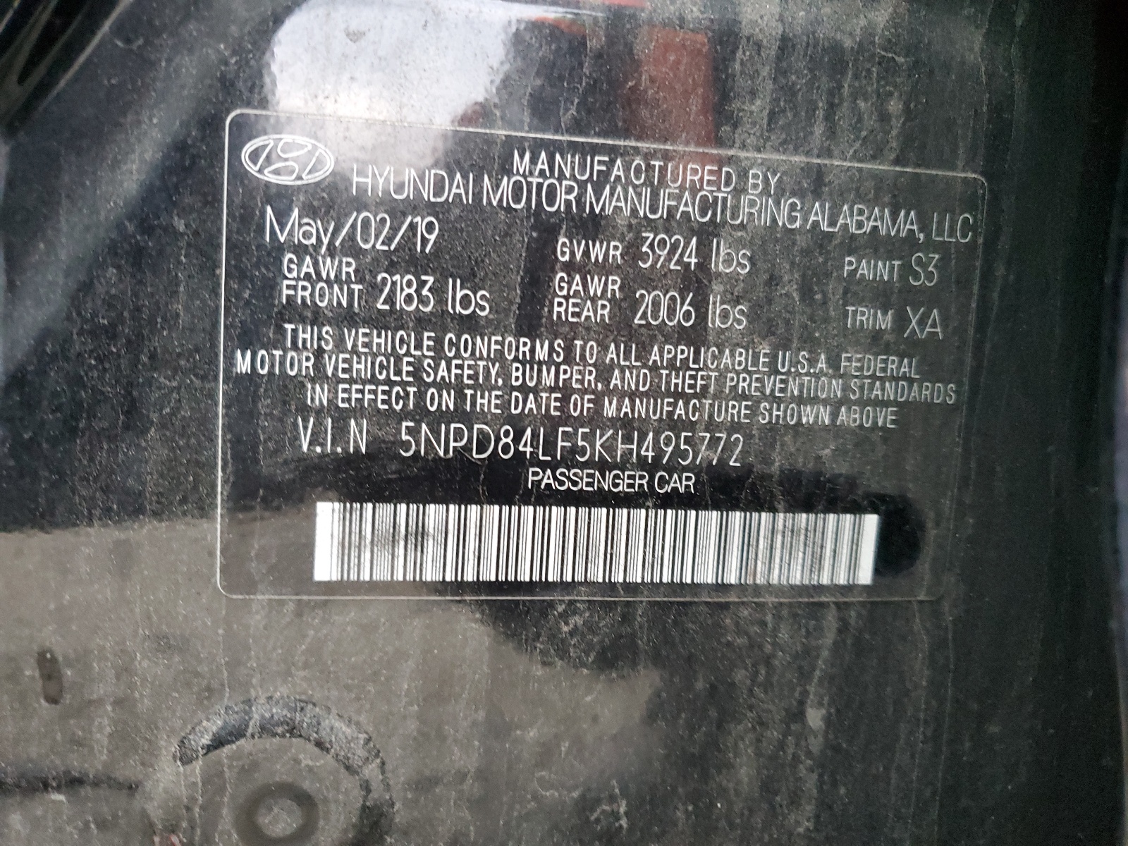 5NPD84LF5KH495772 2019 Hyundai Elantra Sel