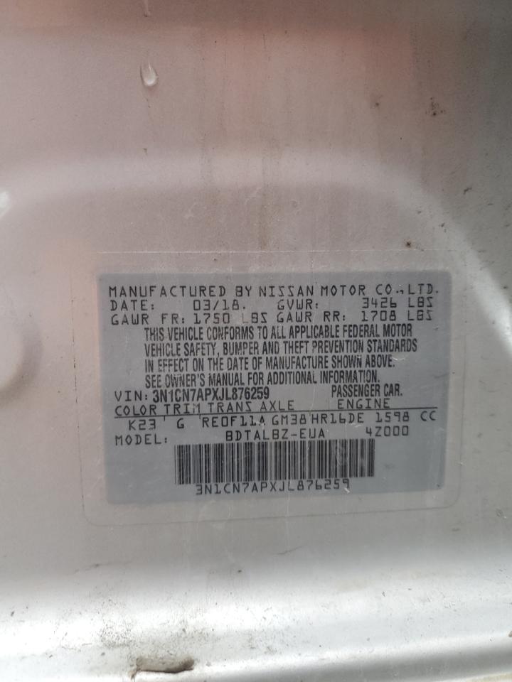 2018 Nissan Versa S VIN: 3N1CN7APXJL876259 Lot: 39549844