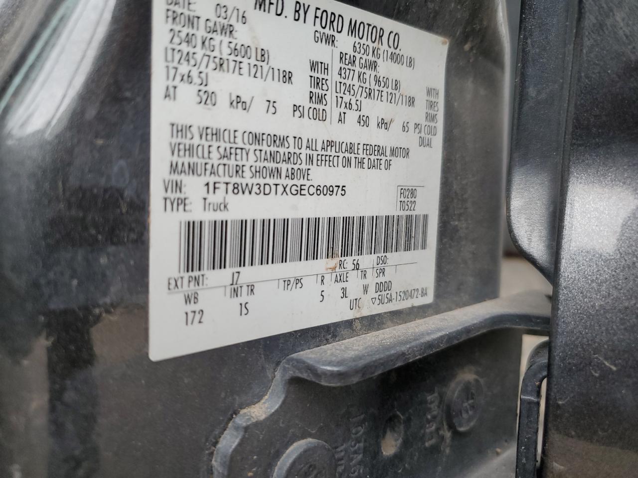 1FT8W3DTXGEC60975 2016 Ford F350 Super Duty