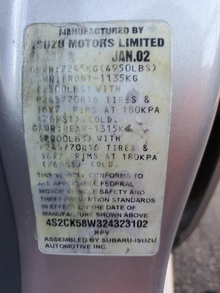 4S2CK58W324323102 2002 Isuzu Rodeo S