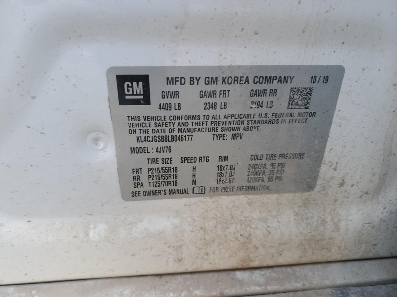 KL4CJGSB8LB046177 2020 Buick Encore Essence