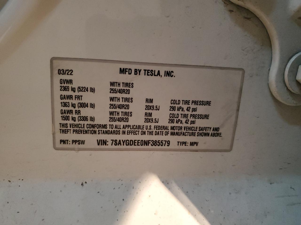 7SAYGDEE0NF385579 2022 TESLA MODEL Y - Image 12