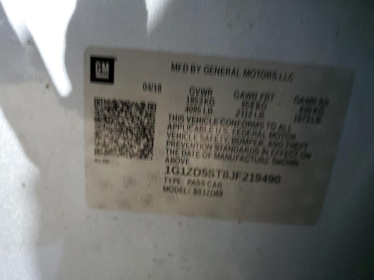 2018 Chevrolet Malibu Lt VIN: 1G1ZD5ST8JF219490 Lot: 65045914