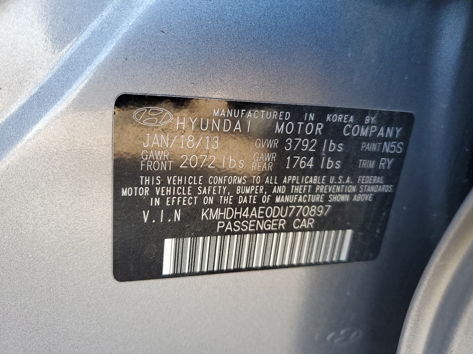 KMHDH4AE0DU770897 2013 Hyundai Elantra Gls
