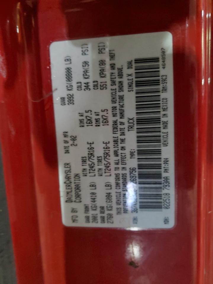 2002 Dodge Ram 2500 VIN: 3B7KC23Z82M269756 Lot: 80707593