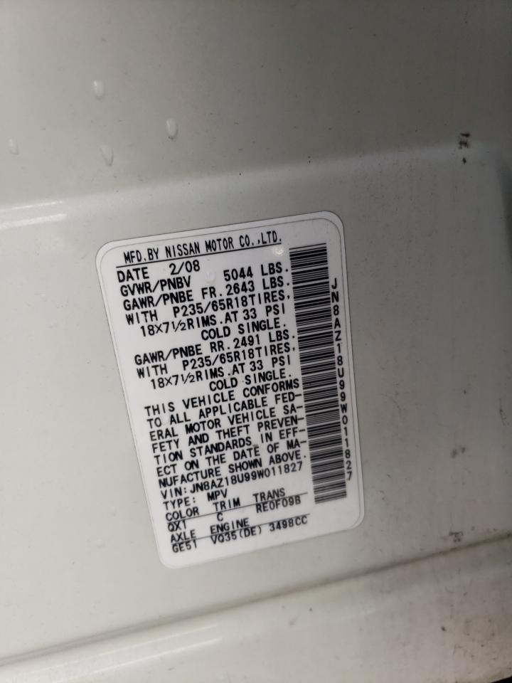 2009 Nissan Murano S VIN: JN8AZ18U99W011827 Lot: 37143934