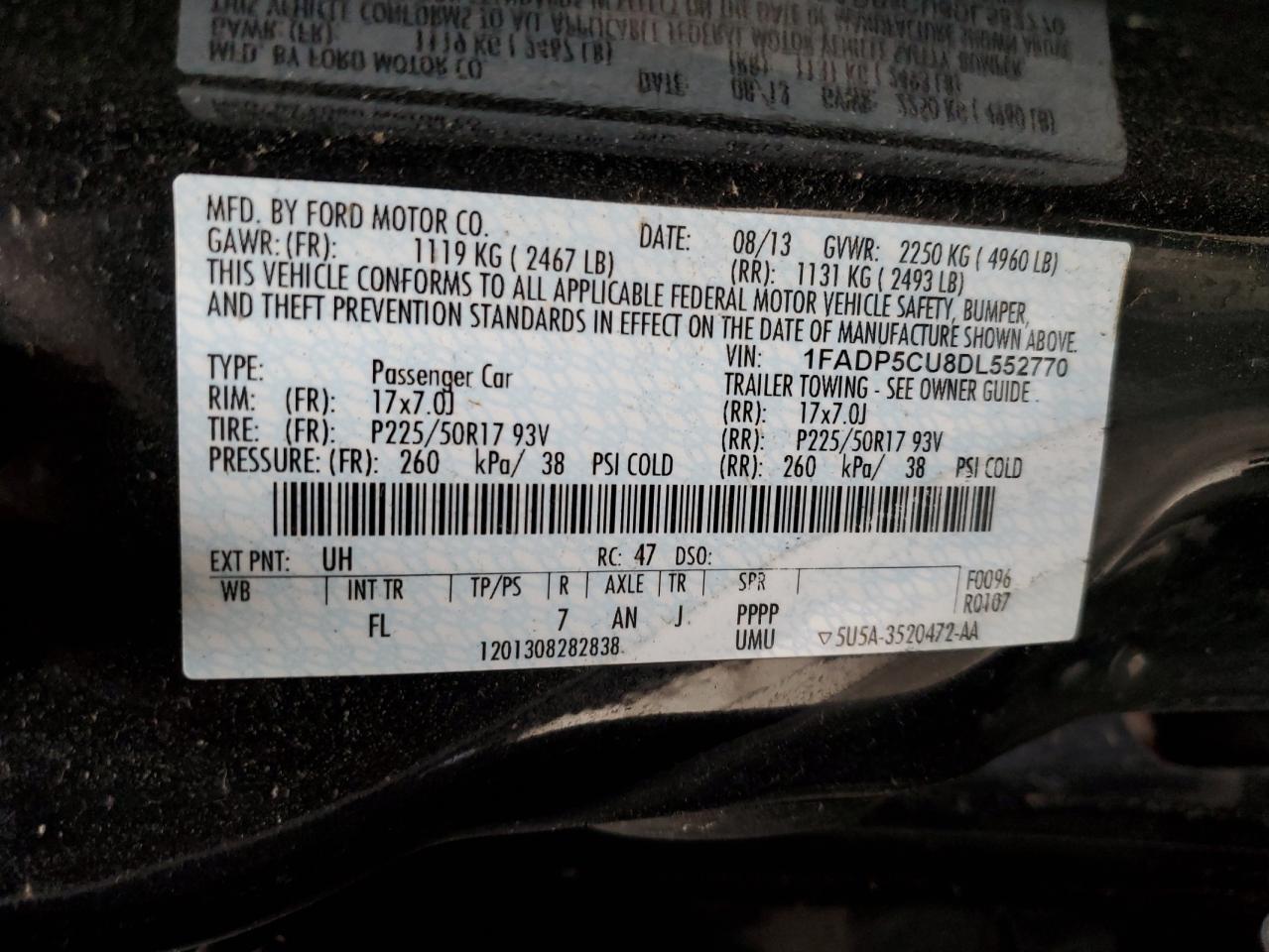 2013 Ford C-Max Premium VIN: 1FADP5CU8DL552770 Lot: 37987504