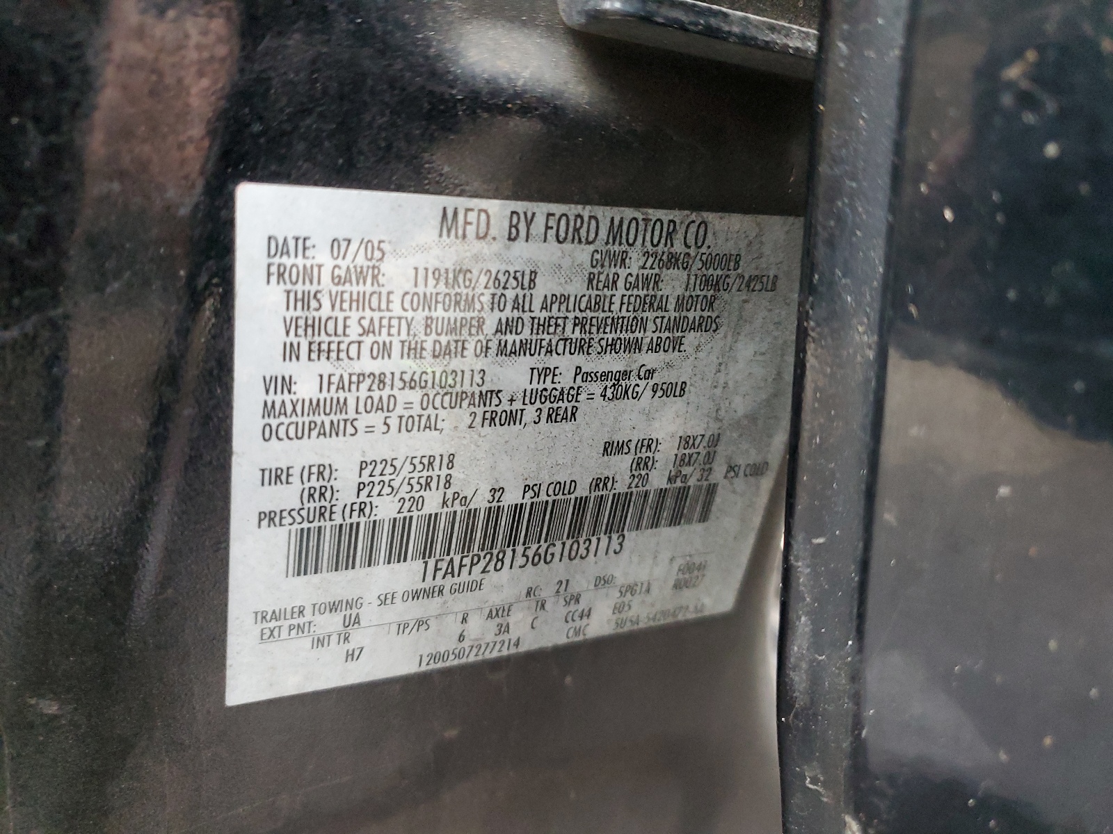 1FAFP28156G103113 2006 Ford Five Hundred Limited