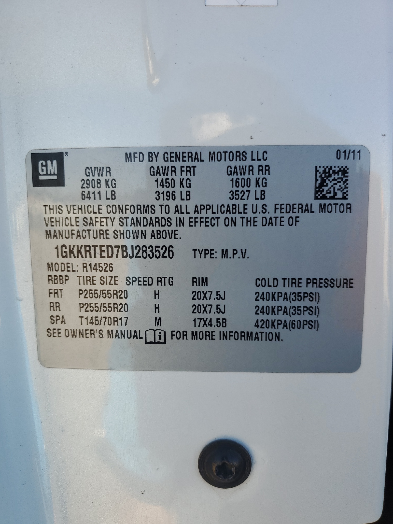 1GKKRTED7BJ283526 2011 GMC Acadia Denali