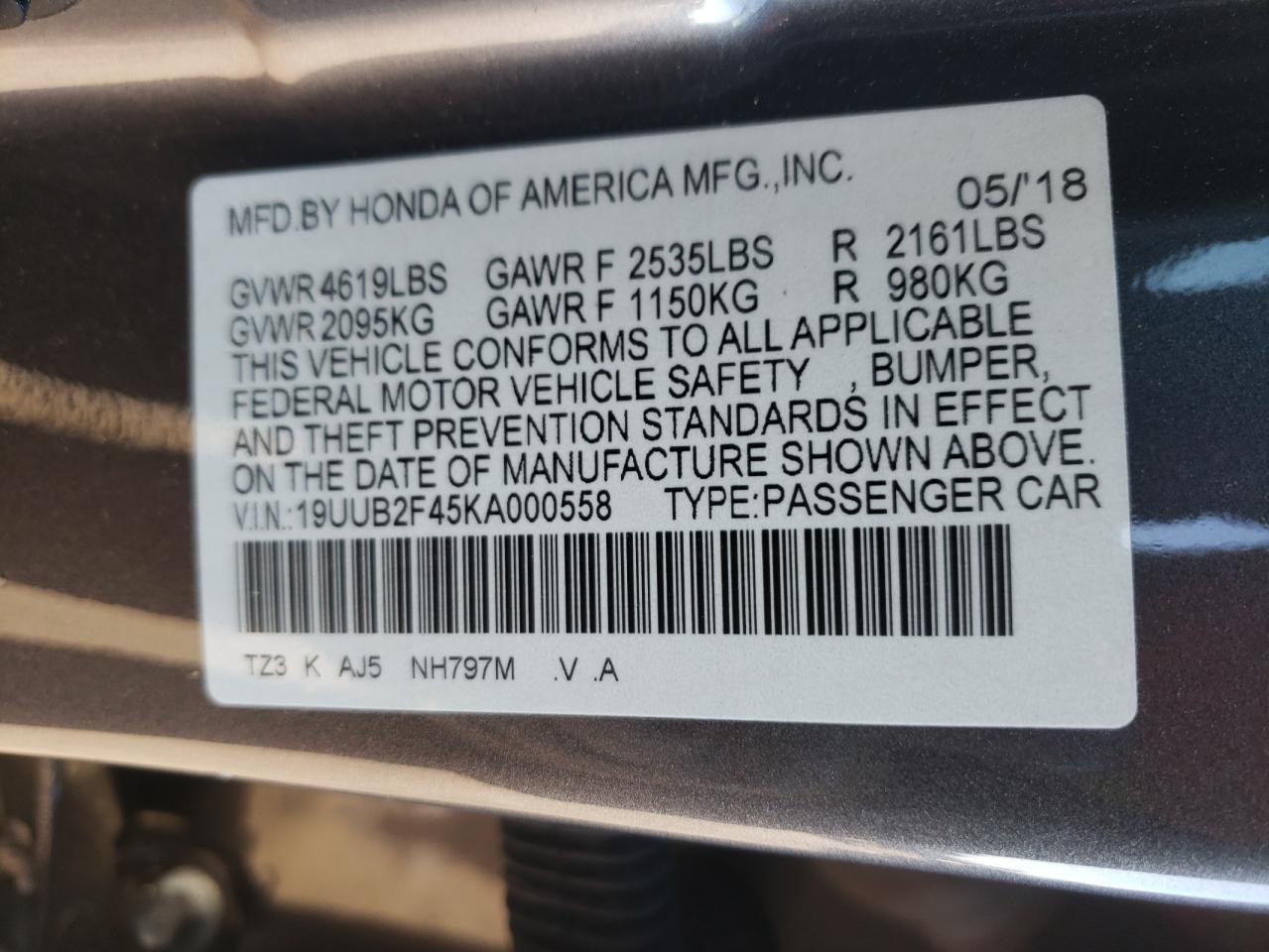 19UUB2F45KA000558 2019 Acura Tlx Technology