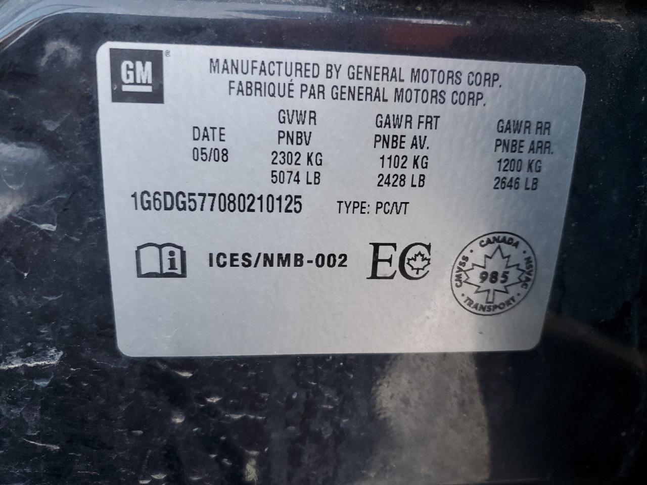 1G6DG577080210125 2008 Cadillac Cts