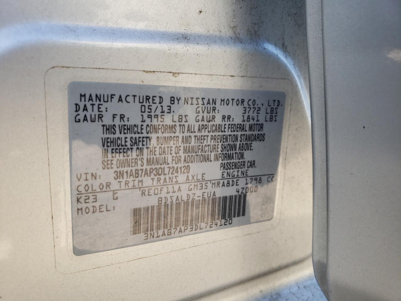 2013 Nissan Sentra S VIN: 3N1AB7AP3DL724120 Lot: 81059773