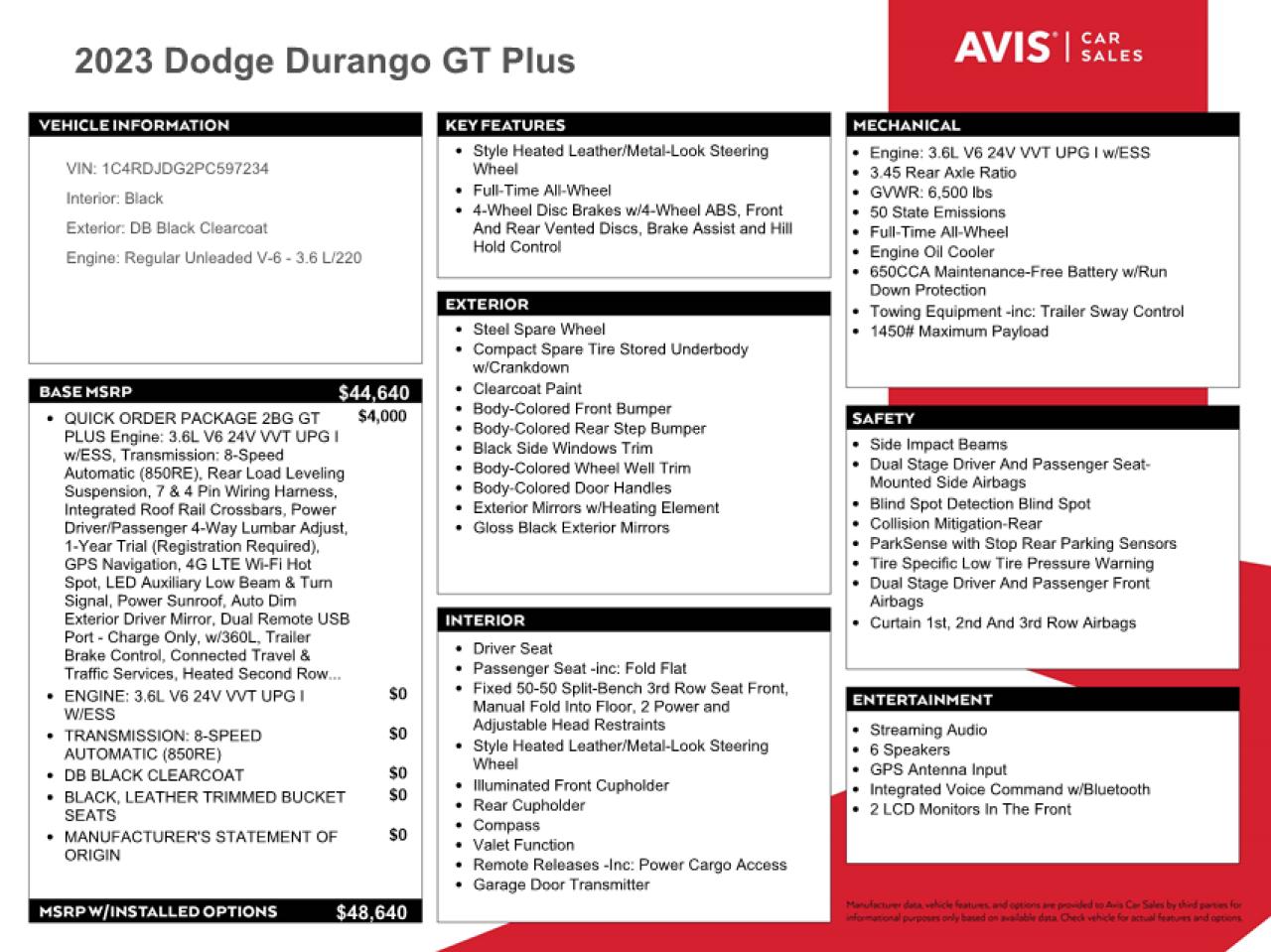 1C4RDJDG2PC597234 2023 Dodge Durango Gt