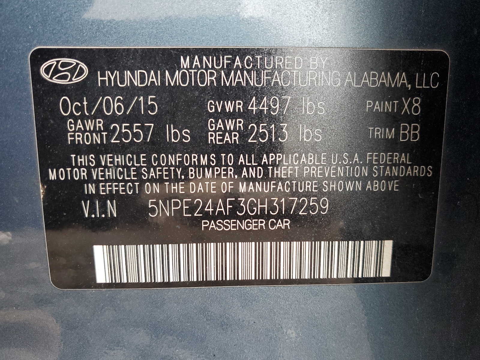 2016 Hyundai Sonata Se vin: 5NPE24AF3GH317259