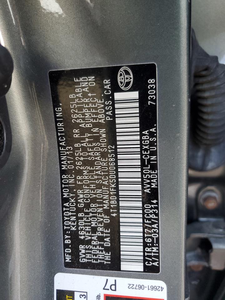 2013 Toyota Camry Hybrid VIN: 4T1BD1FK5DU068512 Lot: 65482344