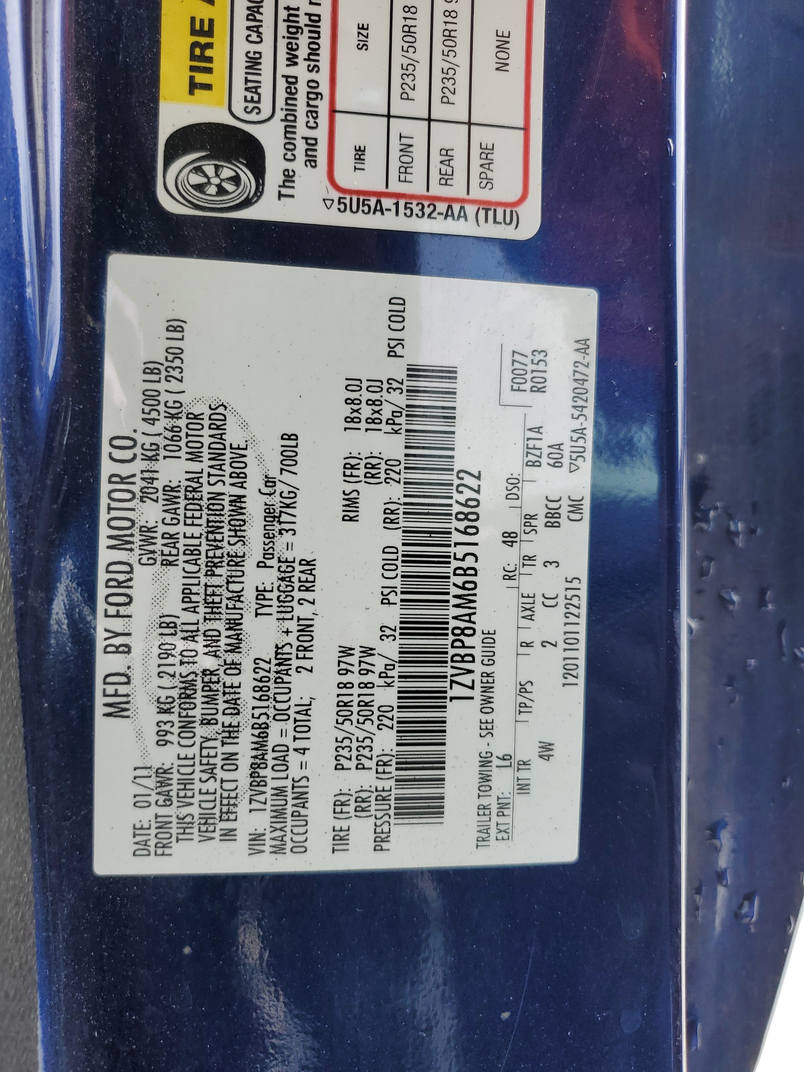 1ZVBP8AM6B5168622 2011 Ford Mustang