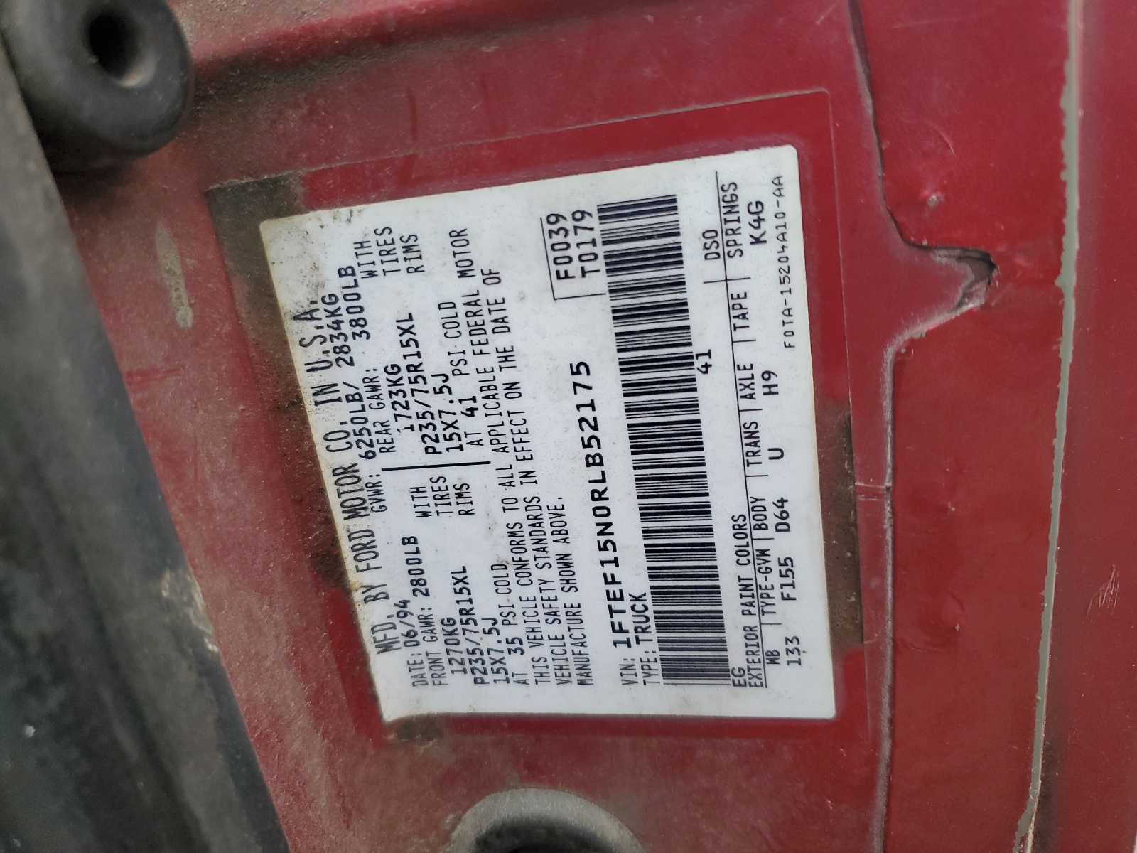 1FTEF15N0RLB52175 1994 Ford F150