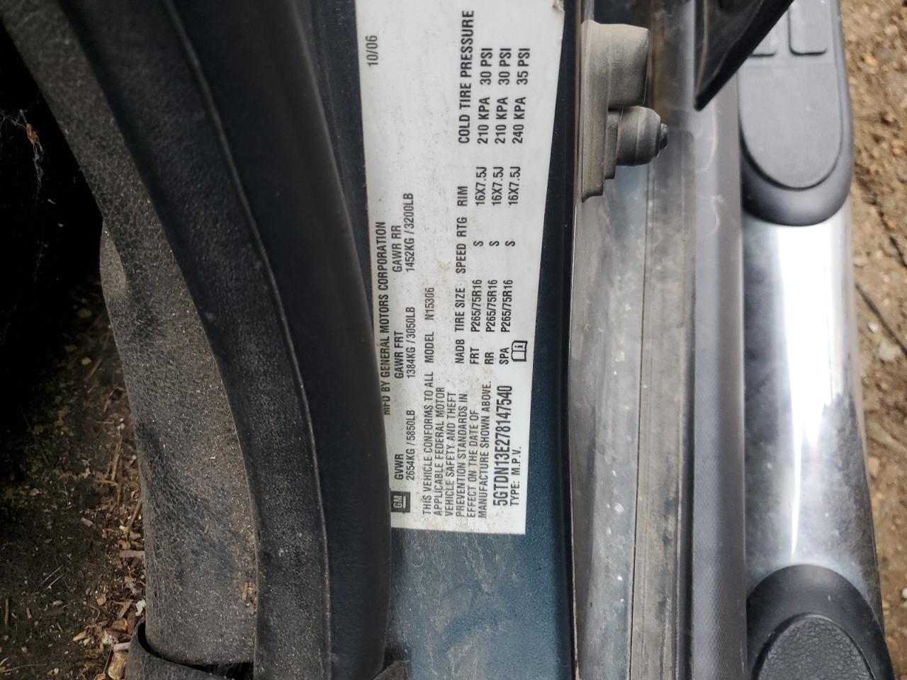 2007 Hummer H3 VIN: 5GTDN13E278147540 Lot: 38961604