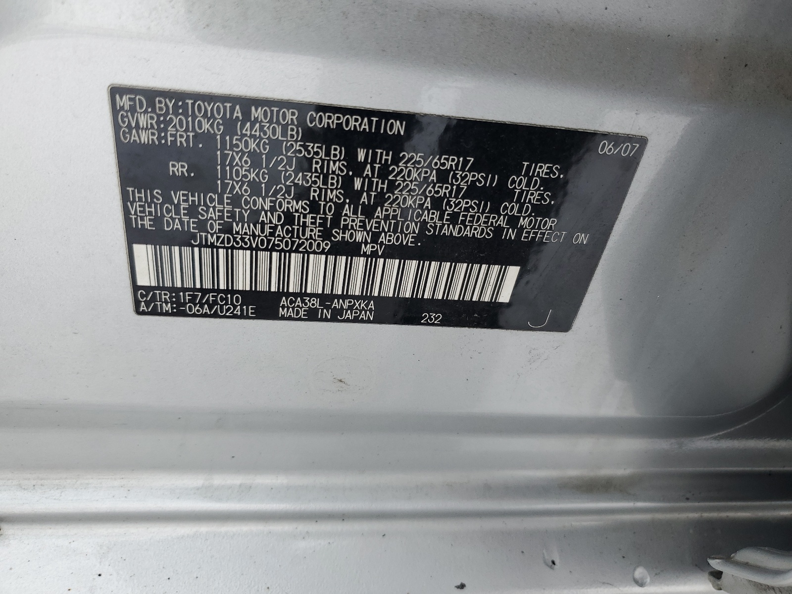 JTMZD33V075072009 2007 Toyota Rav4