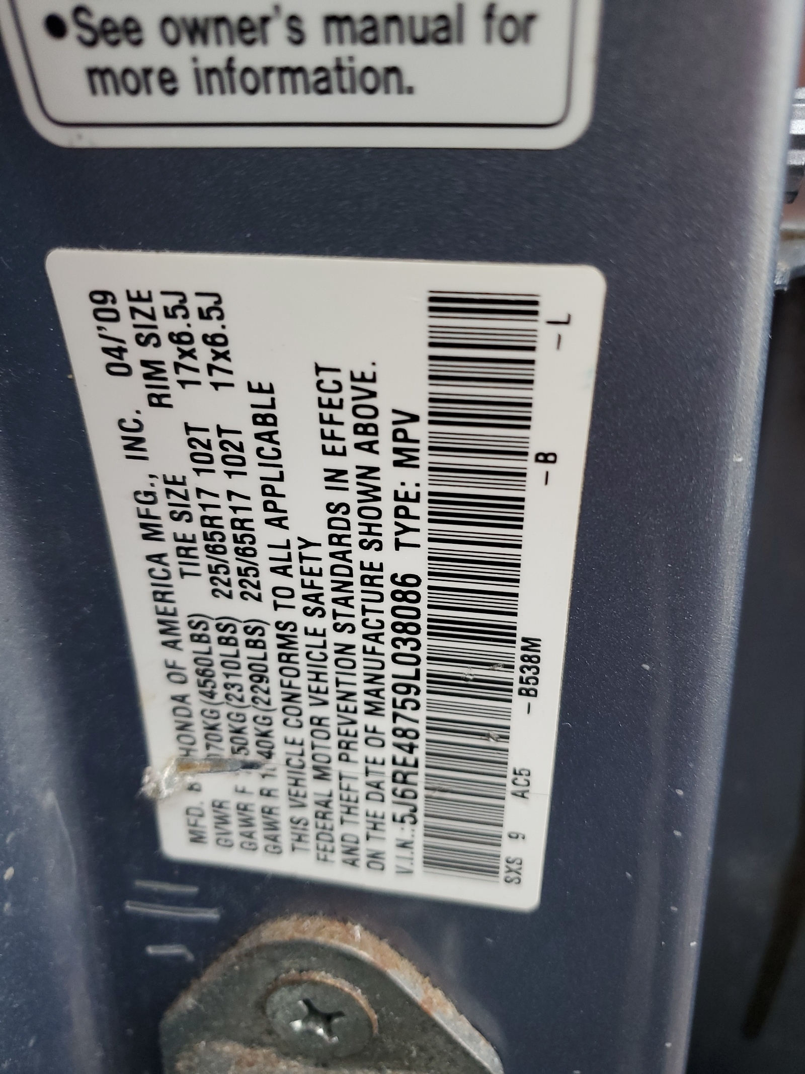 5J6RE48759L038086 2009 Honda Cr-V Exl