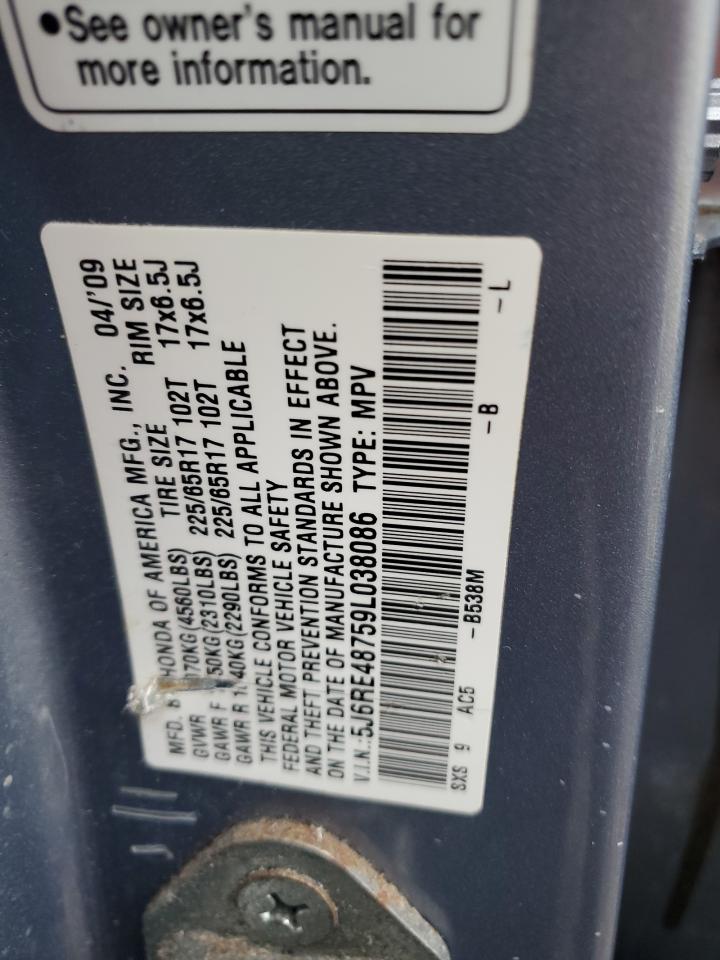 2009 Honda Cr-V Exl VIN: 5J6RE48759L038086 Lot: 40097214