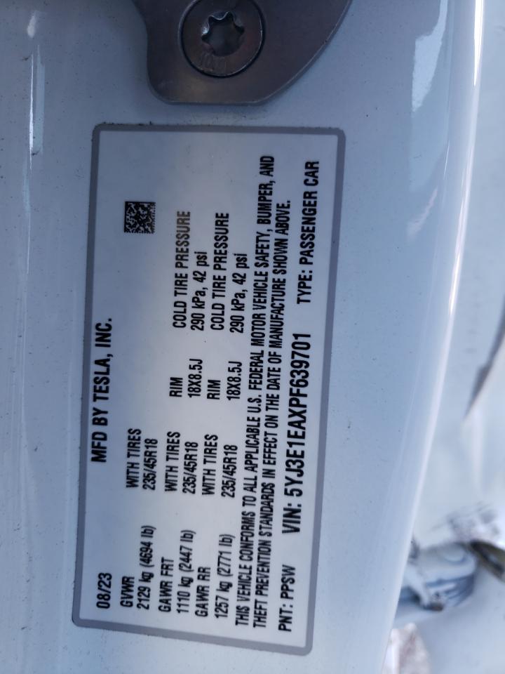 5YJ3E1EAXPF639701 2023 Tesla Model 3