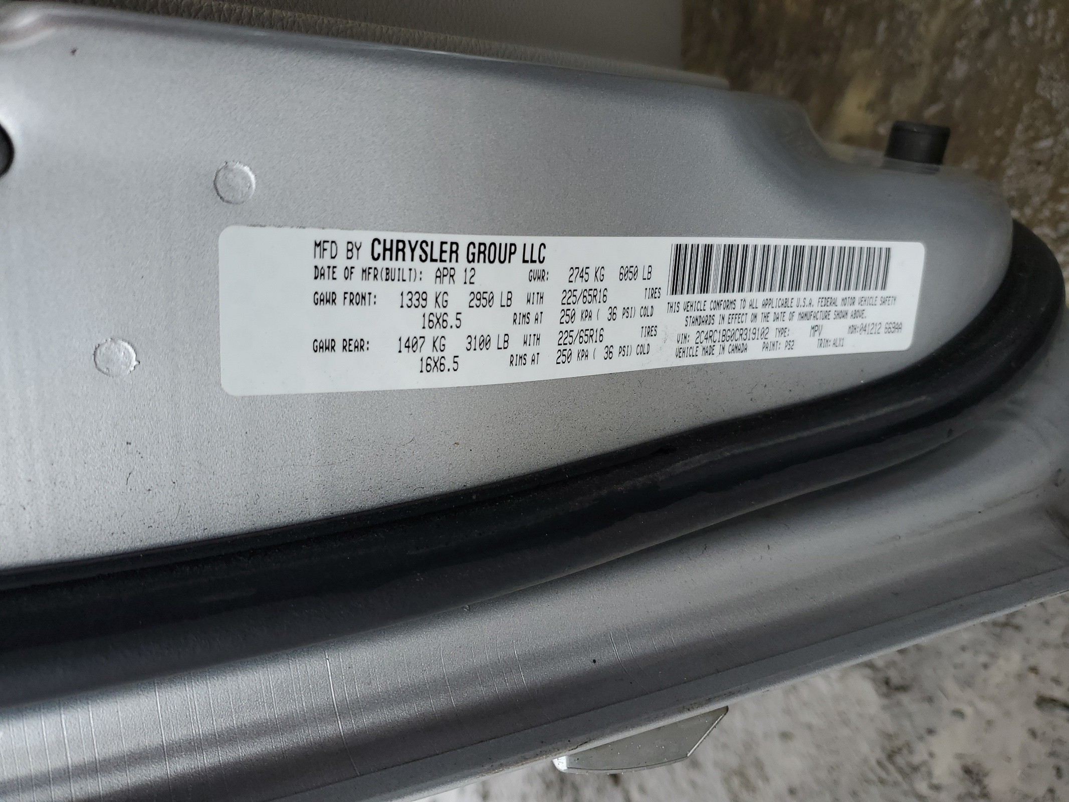 2C4RC1BG0CR319102 2012 Chrysler Town & Country Touring