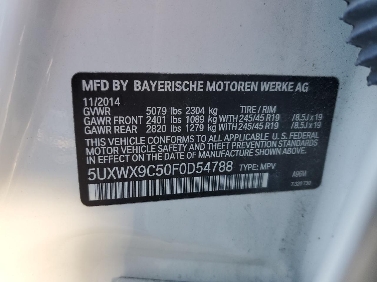 VIN 5UXWX9C50F0D54788 2015 BMW X3 no.13