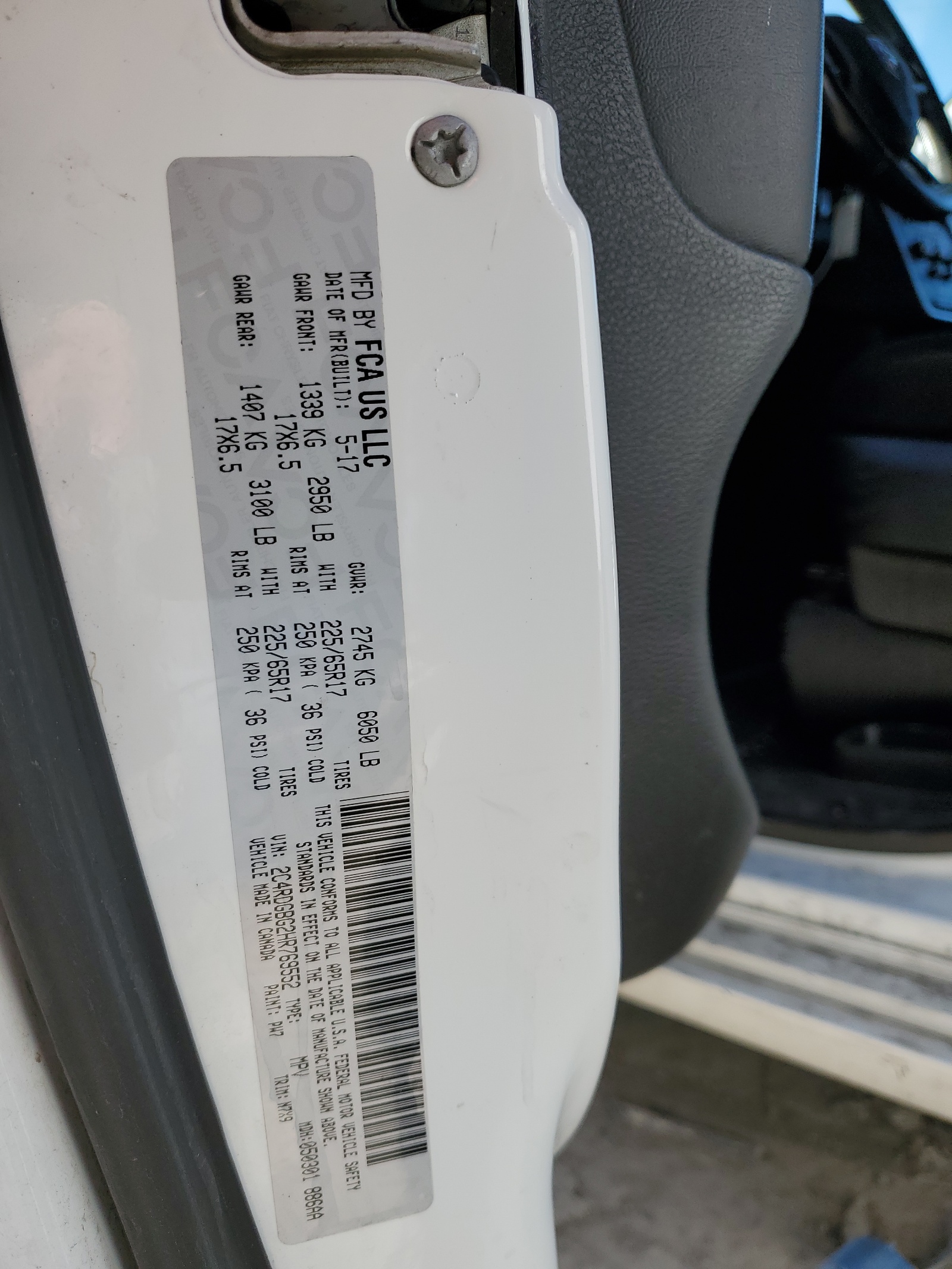 2C4RDGBG2HR769552 2017 Dodge Grand Caravan Se