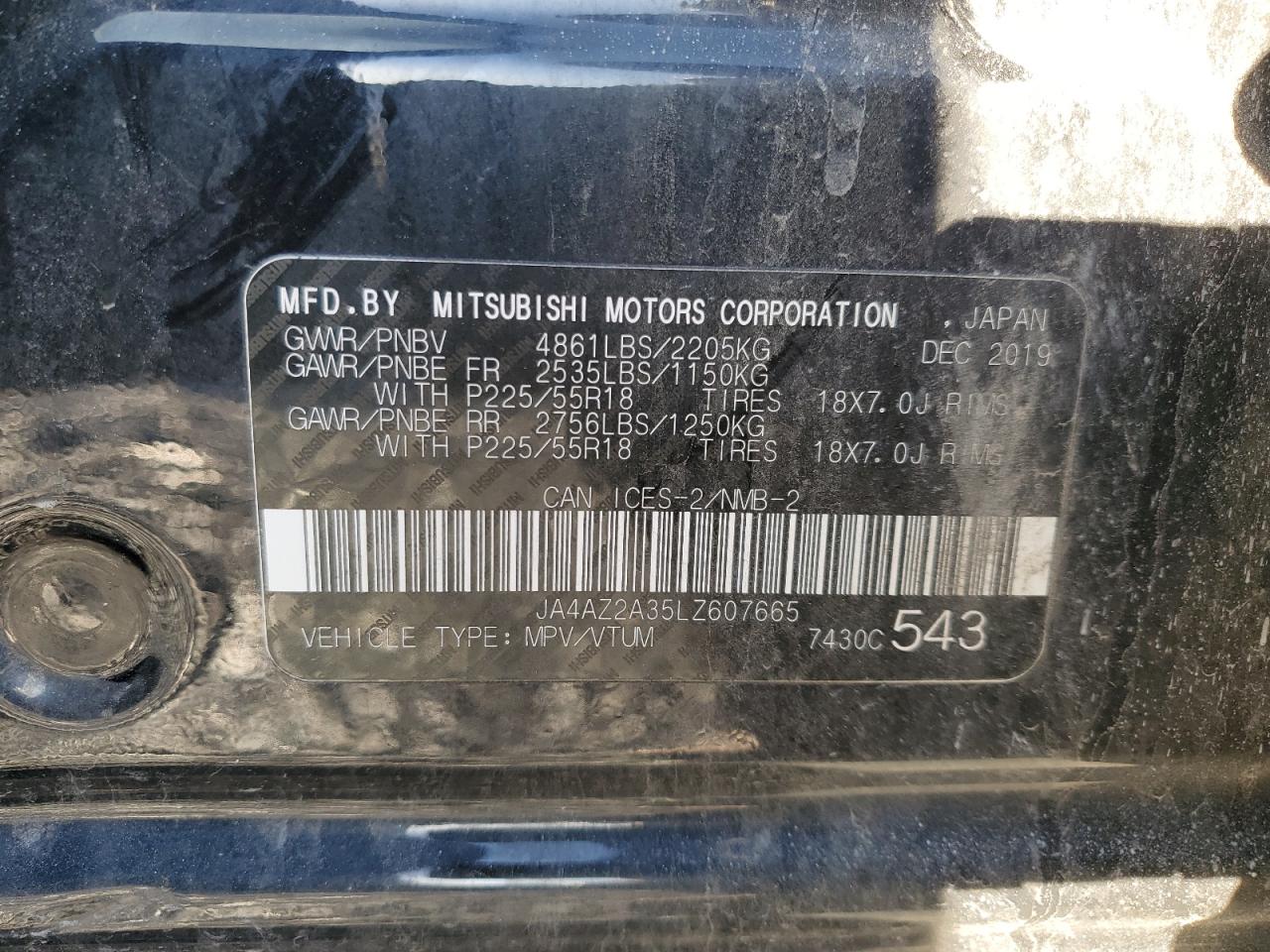 2020 Mitsubishi Outlander Es VIN: JA4AZ2A35LZ607665 Lot: 37469854