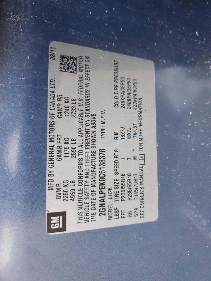 2012 Chevrolet Equinox Lt VIN: 2GNALPEK0C6138378 Lot: 57154744