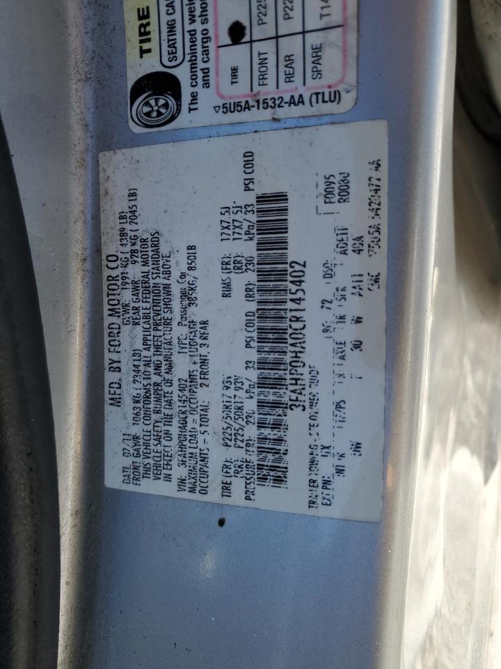 2012 Ford Fusion Se VIN: 3FAHP0HA0CR145402 Lot: 39119134