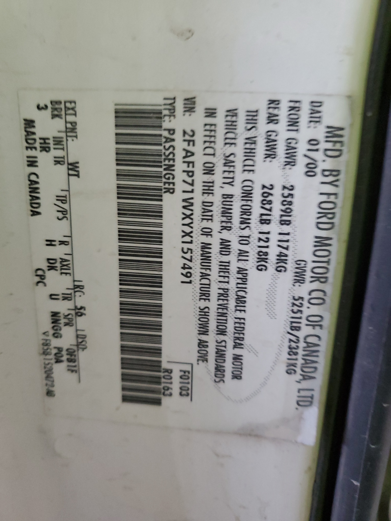 2FAFP71WXYX157491 2000 Ford Crown Victoria Police Interceptor