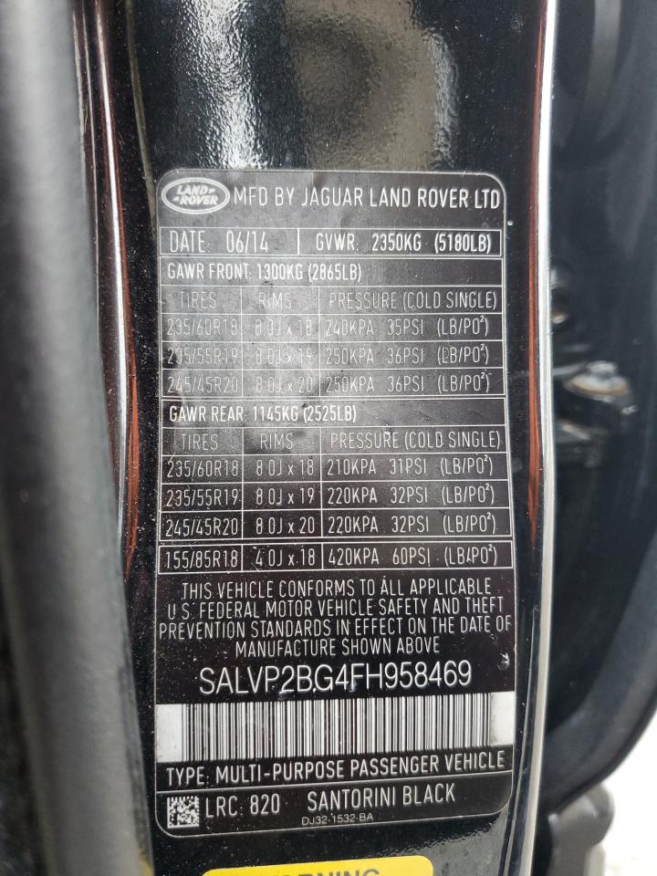 2015 Land Rover Range Rover Evoque Pure Plus VIN: SALVP2BG4FH958469 Lot: 38974964
