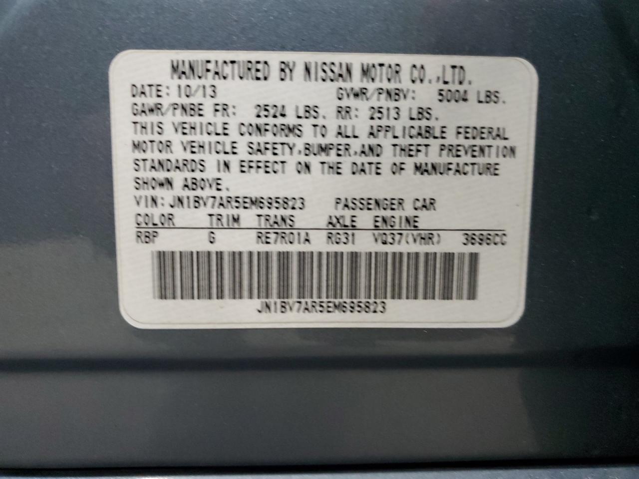 JN1BV7AR5EM695823 2014 Infiniti Q50 Base